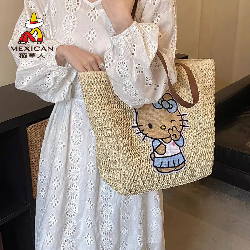 稻草人编织包女款2026新款潮春夏沙滩度假单肩包大容量草编托特包