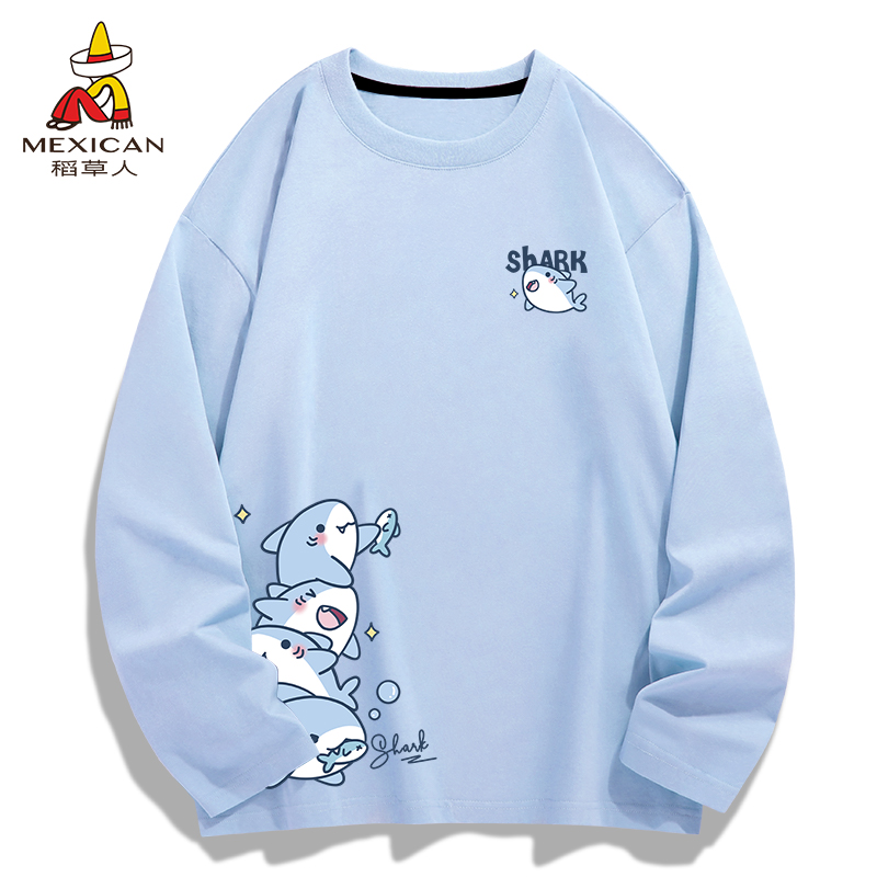 稻草人2025新款早秋纯棉长袖t恤男是宽松圆领体恤衫秋季百搭上衣Z