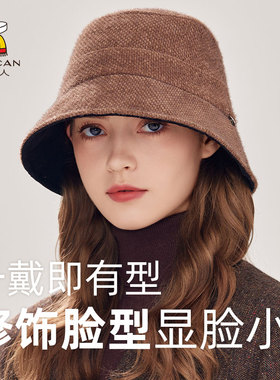 稻草人渔夫帽女新款秋冬显脸小黑色水桶帽日系户外保暖帽子太阳帽