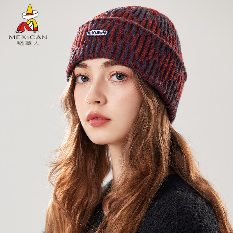 稻草人针织帽女冬季大头围帽子情侣学生超大版型保暖毛线帽显脸小