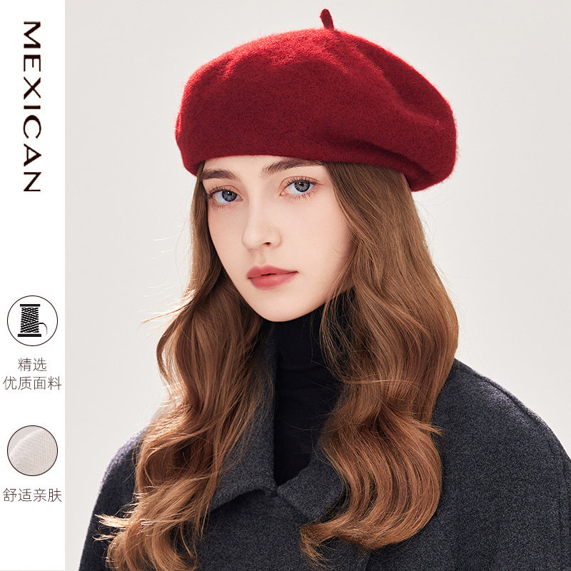 稻草人帽子女冬季加厚保暖蓓蕾帽秋天画家帽复古大头围英伦贝雷帽