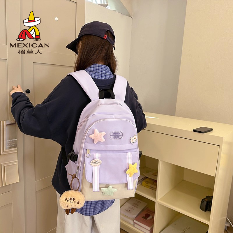 稻草人韩系新款高颜值清新糖果色背包高中生轻便旅行大容量双肩包
