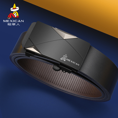 稻草人皮带男士正品时尚真牛皮无牙内穿式2026新款潮年轻人裤腰带