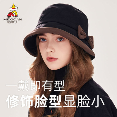 稻草人渔夫帽子女士显脸小2025新款女秋冬季新款复古英伦洋气盆帽