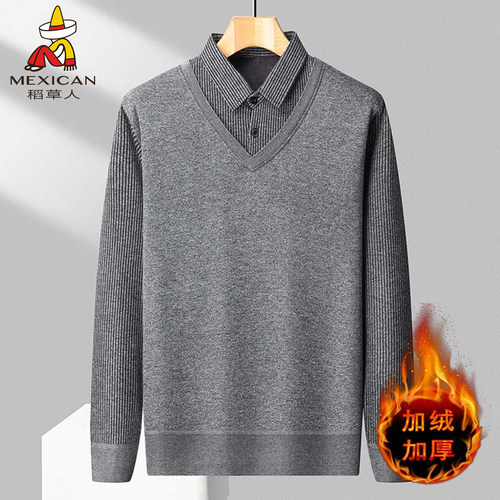 稻草人假两件毛衣男士秋冬季新款