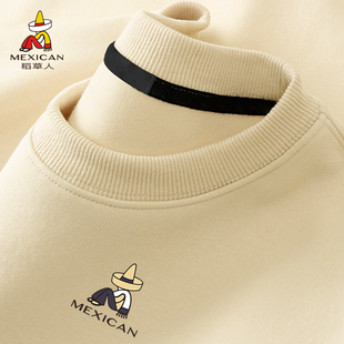 稻草人圆领加绒卫衣男休闲套头上衣2025秋季新款青少年潮流外套Z