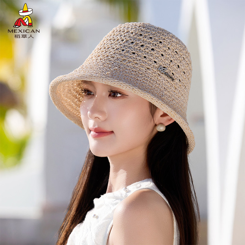 稻草人2026新款编织渔夫帽女夏季透气防晒遮阳帽镂空百搭户外草帽