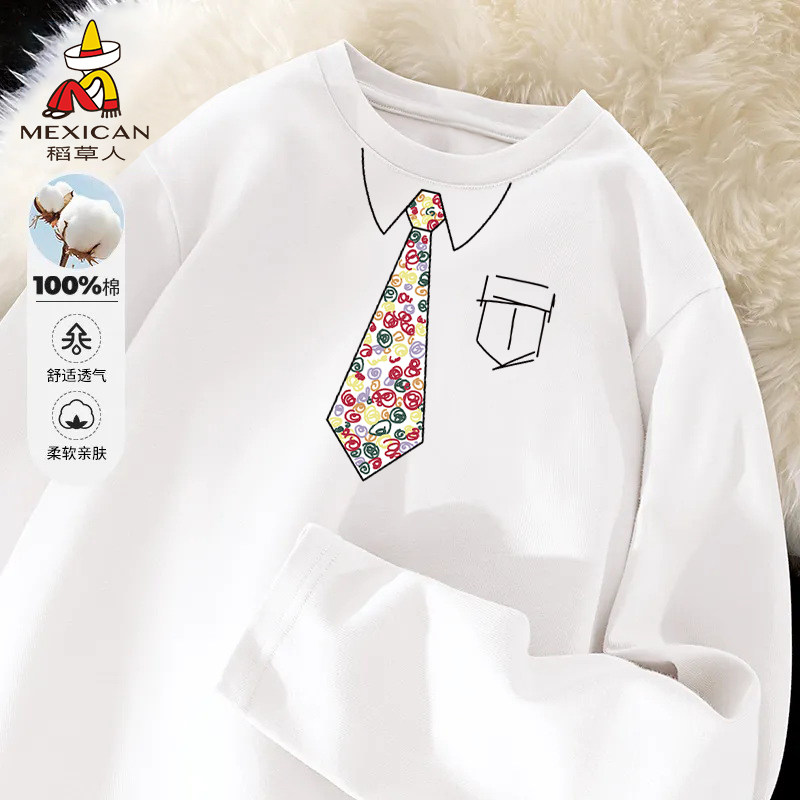稻草人假领带长袖t恤男秋季国潮电影龙的传人趣味搞笑圆领体恤衫Z