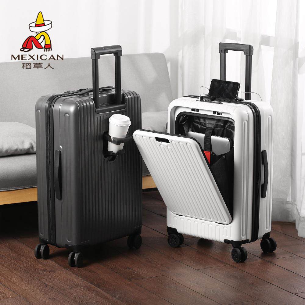 稻草人前开盖行李箱旅行箱商务出差电脑登机箱万向轮密码拉杆箱子