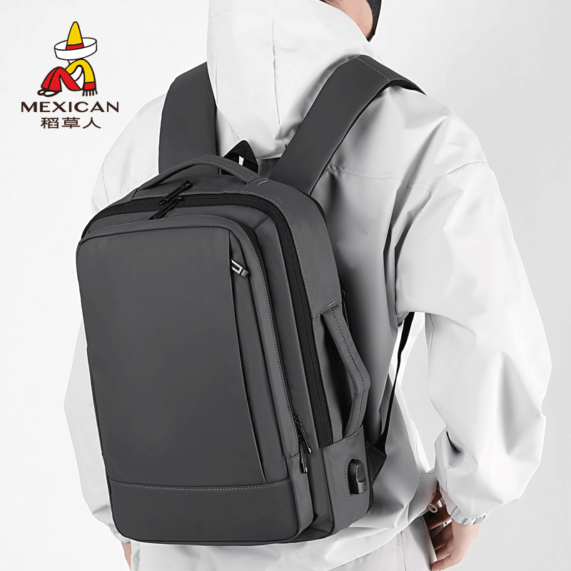 稻草人男士商务双肩包简约高级感USB手提多功能电脑背包官方正品