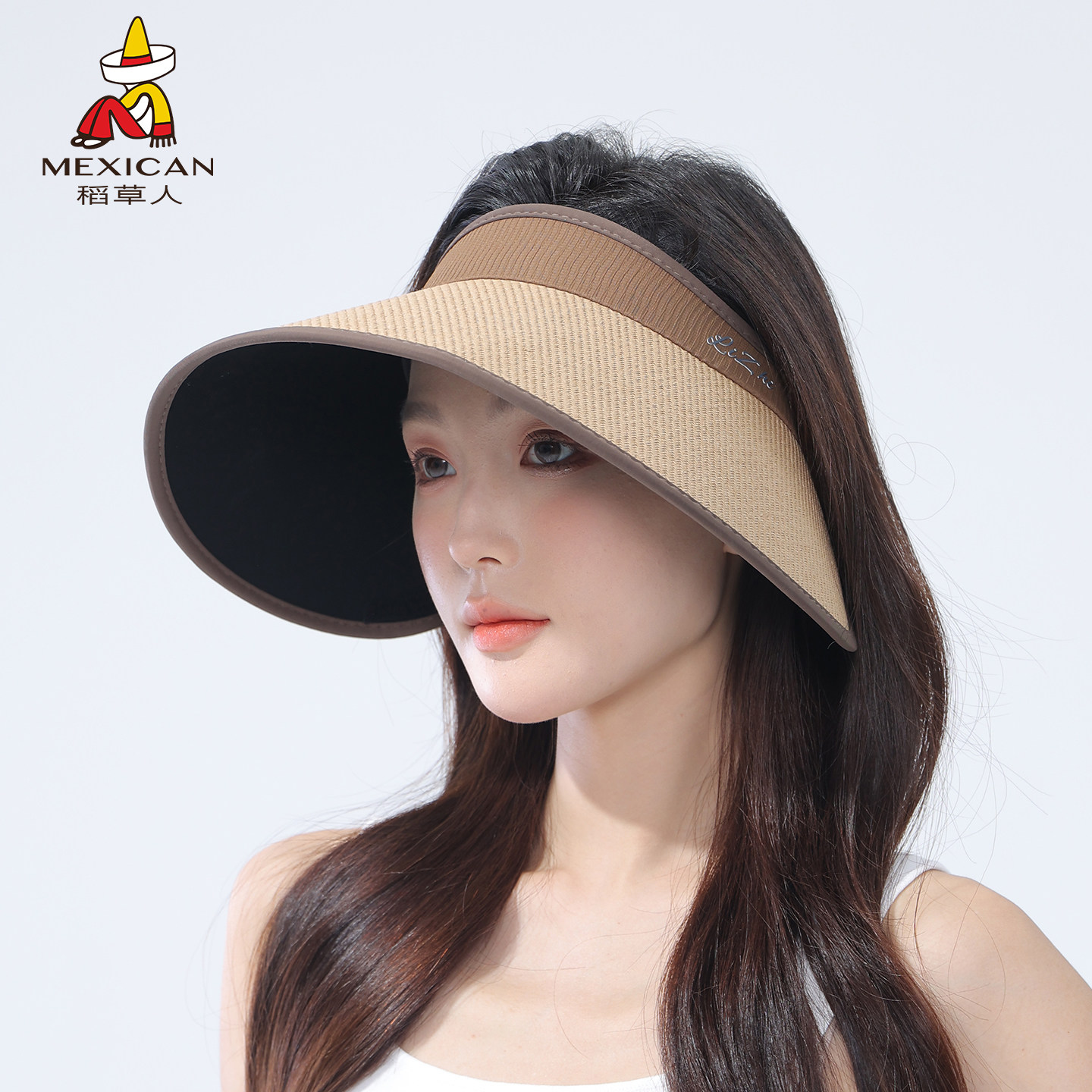 稻草人大帽檐空顶防晒帽子女夏季防紫外线户外遮阳草编遮脸太阳帽