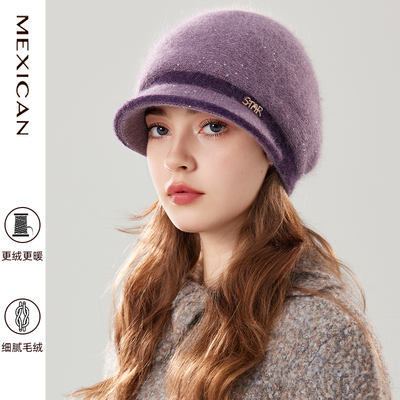 稻草人冬天妈妈帽子加绒厚保暖针织洋气毛线盆帽中老年人奶奶帽子