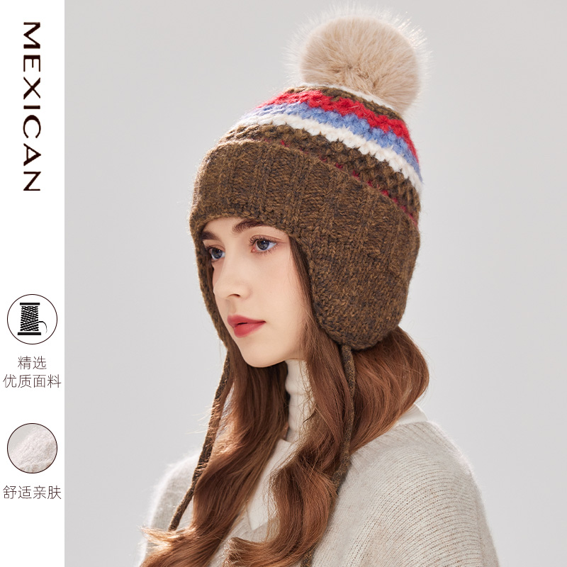 稻草人复古滑雪针织毛线帽子女秋冬加厚东北保暖风护耳可爱雷锋帽