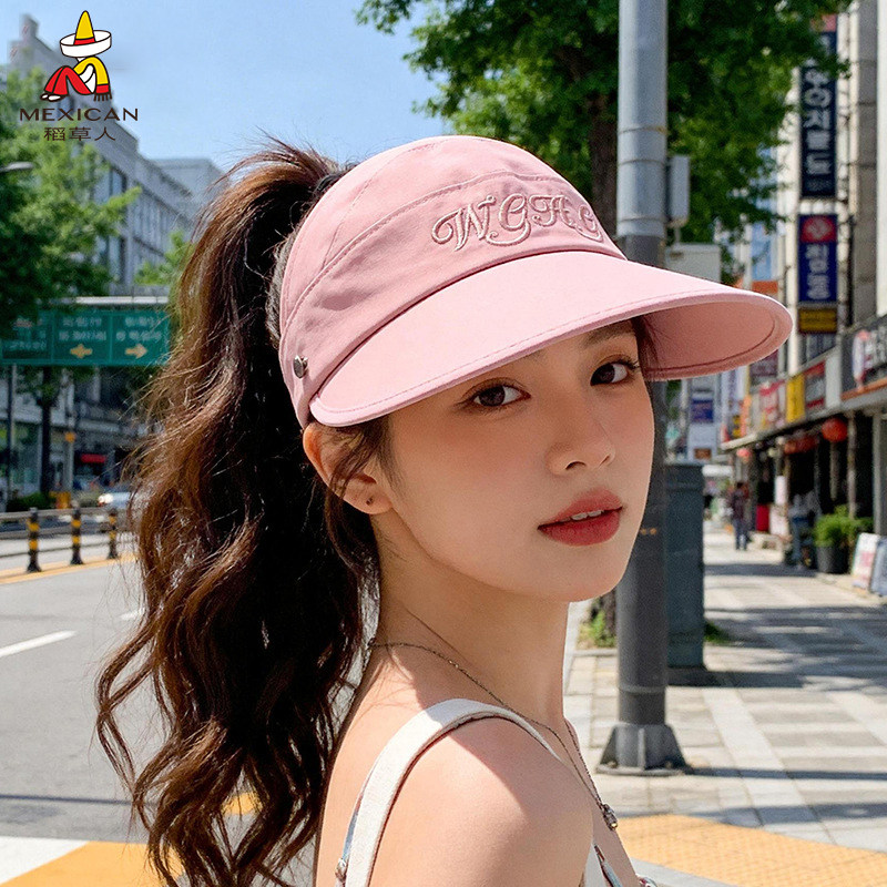 稻草人新款夏季户外遮阳帽女韩版时尚字母防晒空顶帽子大檐显脸小