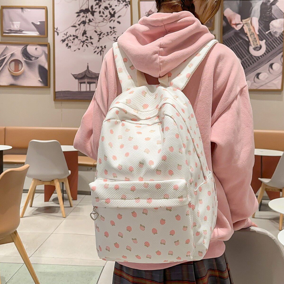 稻草人书包女少女学院风小碎花背包韩版原宿印花中学生双肩包女