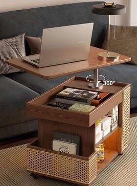 巴实木移动茶几SR36876可升降式小型客厅家用沙边小推户车士发边