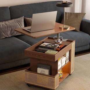 巴实木移动茶几SR36876可升降式小型客厅家用沙边小推户车士发边