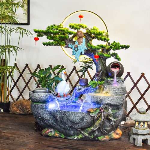 新中式客松流水喷泉CVB阳摆台别墅室厅外客办公室家居鸭迎子可养