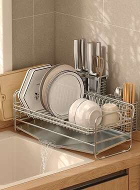 34不锈钢沥水碗架厨房碟架碗CUN置物架碗水池晾碗0架可伸缩盘收纳