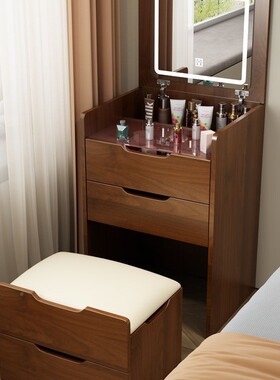 实木边叠梳妆台小型床头收纳柜现代简约小户妆型TDE折梳台床化妆
