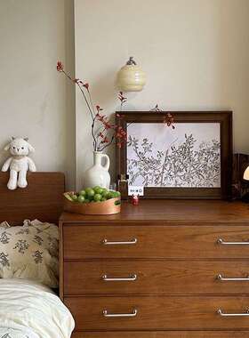 平HJS画安客厅胡桃色装果饰方形中古美风餐厅挂画横款式复古竖版