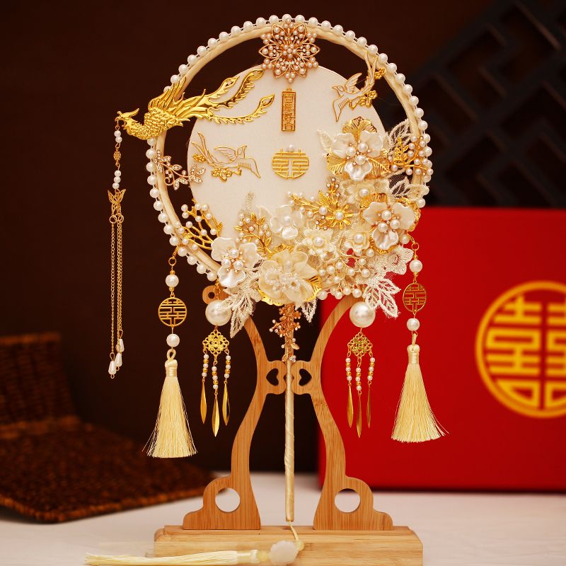 重工团扇新娘结婚扇diy材料包手工中式秀禾服喜扇婚礼高级感扇子