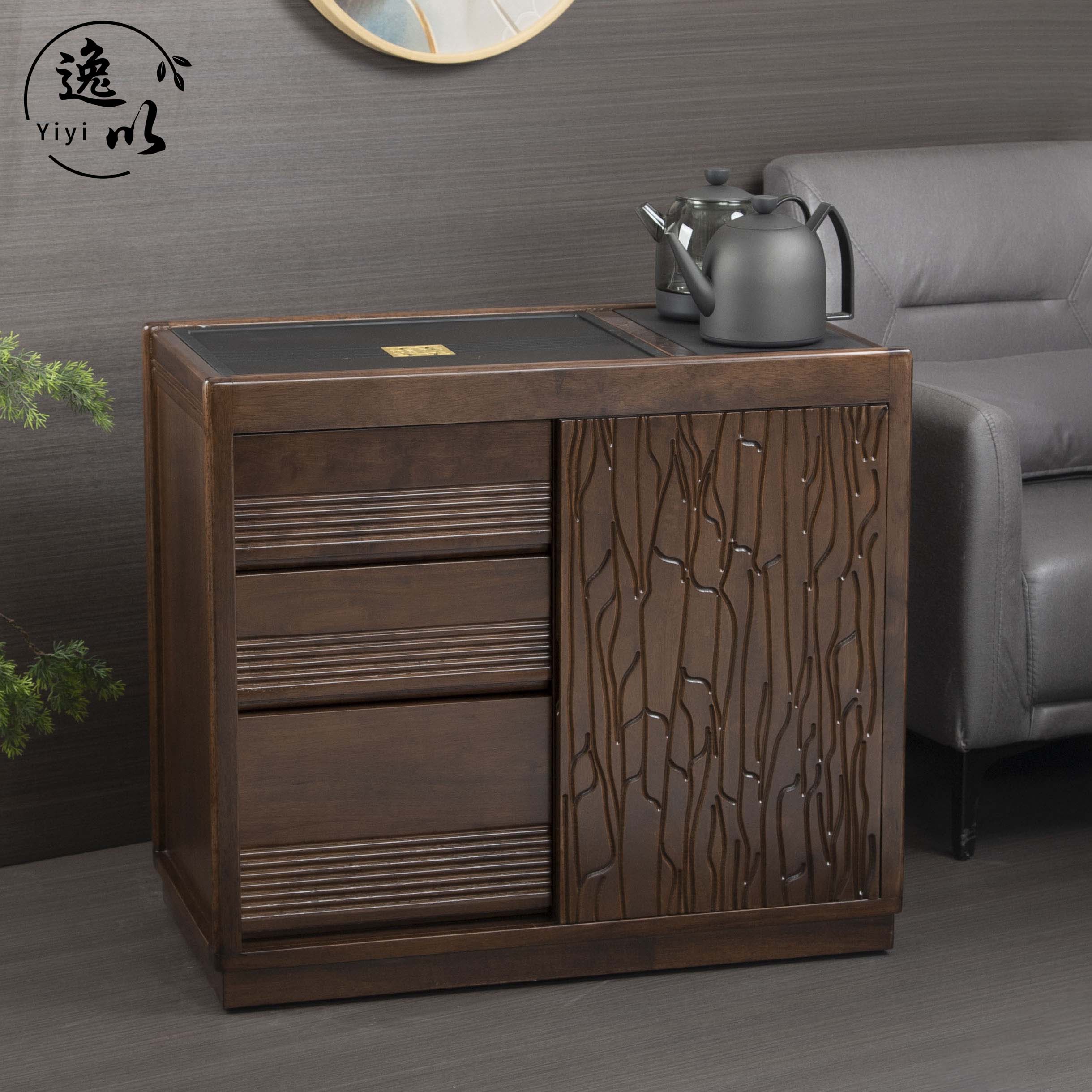 乌檀木移动茶台茶水柜家用烧水壶一体实木茶边柜客厅泡茶桌侧边柜