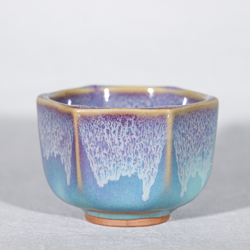 钧瓷茶杯主人杯单杯茶盏宋韵风六方杯高档功夫茶具陶瓷品茗杯