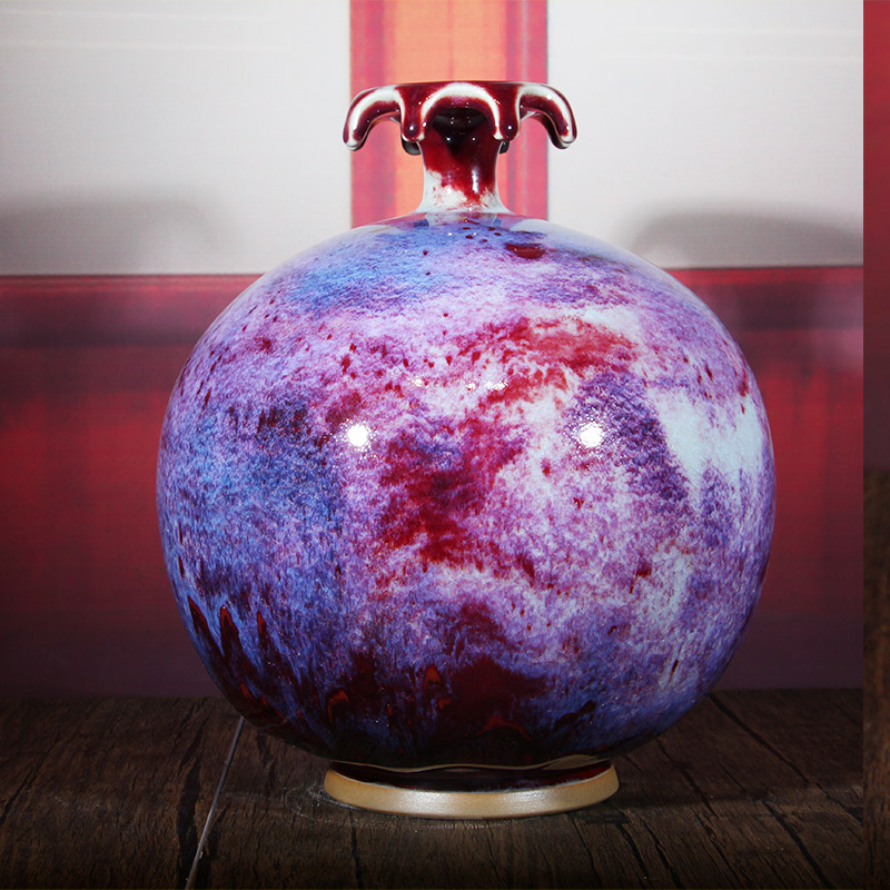 钧瓷花瓶煤烧釉石榴瓶创意个性家居饰品陶瓷窑变工艺品玄关博古架