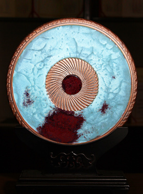 钧瓷挂盘陈奎峰大师纯手工圆满盘中式陶瓷赏盘家居装饰摆件工艺品