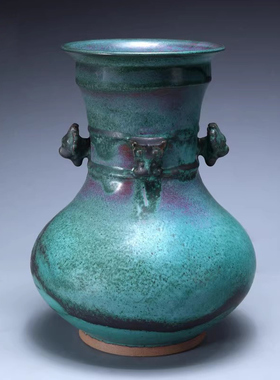 河南禹州钧瓷刘静娄高强大师手拉胚纯手工炭烧炉钧青铜釉瑞兽尊