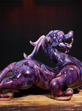 禹州神垕钧瓷摆件招财天禄貔貅小号车载装饰桌面陶瓷送礼品窑变釉