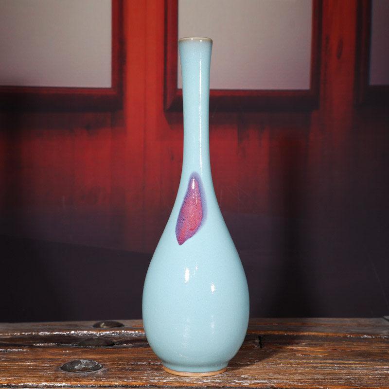 钧瓷花瓶玉净瓶王建伟大师纯手工鹅颈瓶陶瓷家居摆件高档礼盒装