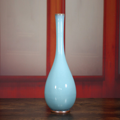 神垕钧瓷王建伟大师纯手工玉净瓶细颈瓶陶瓷花瓶家居玄关装饰摆件