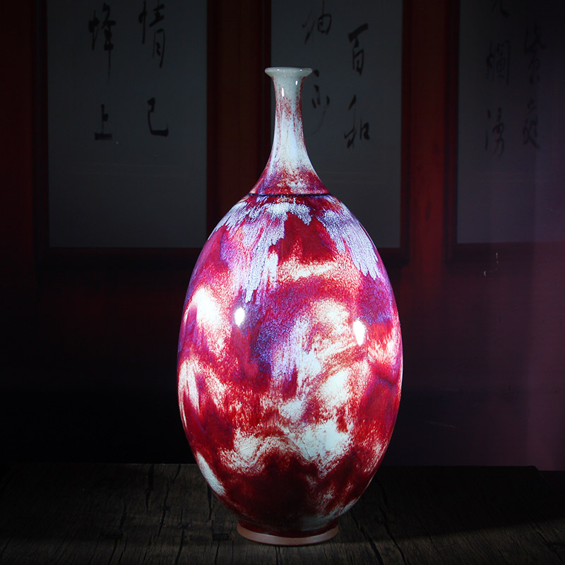 禹州钧瓷花瓶杨志钧窑功夫瓶窑变家居饰品高档工艺品客厅书房摆件