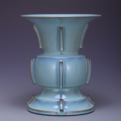 河南禹州神垕钧瓷高档摆件钧官窑出戟尊高端精品钧窑家居复古摆件