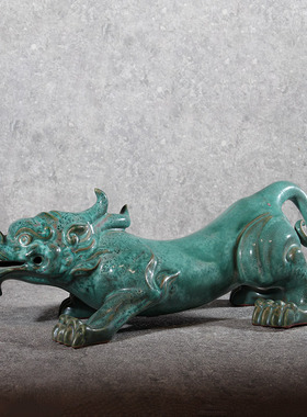 陶瓷摆件钧瓷卢钧麒麟貔貅中式复古工艺品招财祥瑞家居办公礼盒装