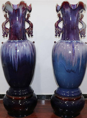 河南禹州神垕钧瓷落地门口超大号摆件双龙戏珠瓶窑变大厅大堂花瓶