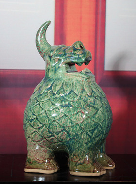 禹州神垕原产地钧瓷摆件天禄貔貅李朝斐大师柴烧釉招财开业礼品