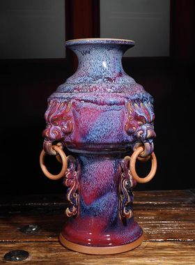 禹州神垕钧窑摆件邢亚龙大师手作中华尊高档送陶瓷礼品办公室摆件