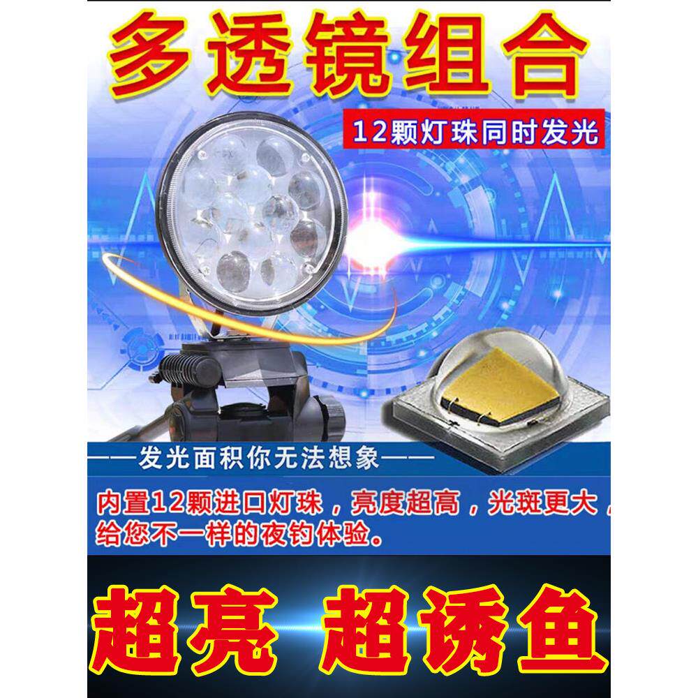 超亮夜间钓鱼灯超亮蓝色钓鱼灯氙灯12V电池Led灯大功率疝气灯暖黄