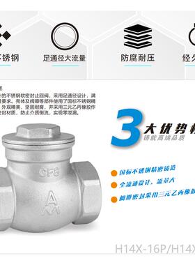 正品埃美柯316不锈钢止回阀加厚卧式单向阀逆止阀止水气阀门43019