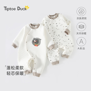 翘脚鸭婴儿衣服新生儿连体衣纯棉秋冬季保暖夹棉贴身满月宝宝睡衣