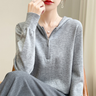 女装 春秋洋气上衣大码 显瘦毛衣 女2025新款 秋冬连帽卫衣针织打底衫