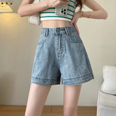 女夏季 子薄款 新款 小众设计感热裤 宽松显瘦时尚 浅蓝阔腿牛仔短裤