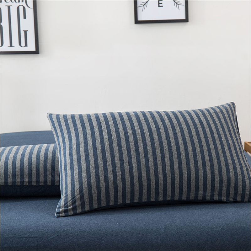 日式简约天竺棉四件套条纹新疆针织棉纯棉床笠款裸睡亲肤床单被套