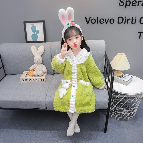 女童睡裙儿童睡衣冬季加厚保暖女宝宝秋冬珊瑚绒睡袍女孩家居衣服