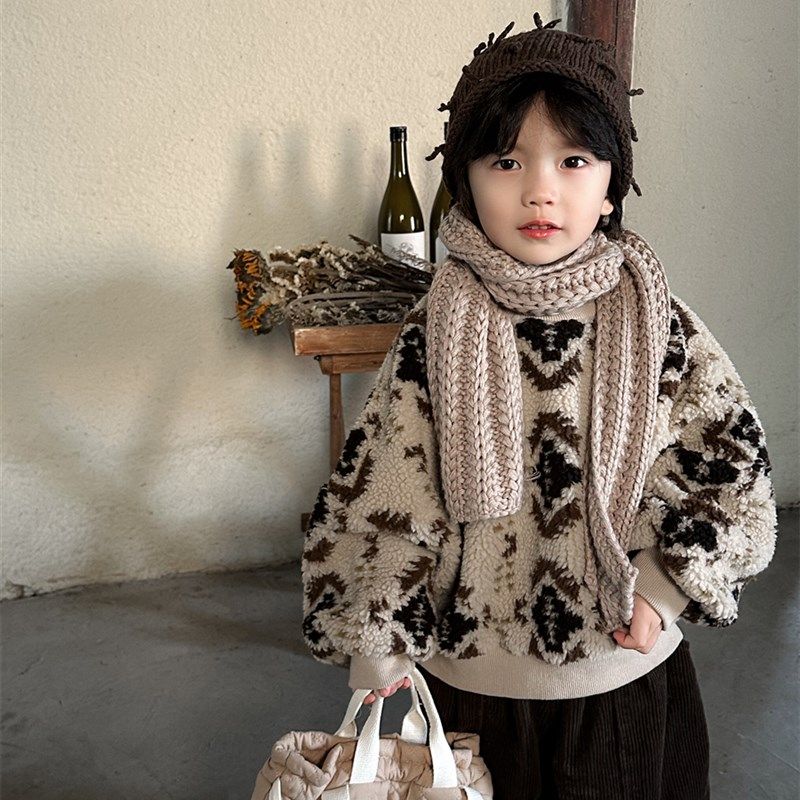 暮晨家新款冬装2023男童加绒半高领卫衣儿童加厚羊羔毛毛衣外套