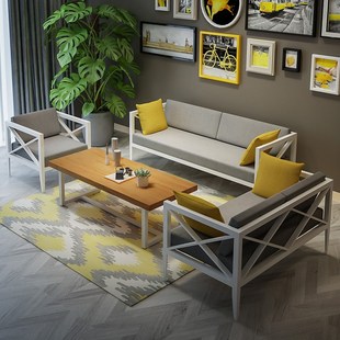 loft工业风办公室铁艺沙发茶几组合简约商务会客接待服装店沙发椅
