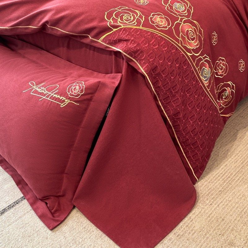 结婚纯棉磨毛四件套婚床上用品秋冬婚庆大红色喜被套女方陪嫁床单